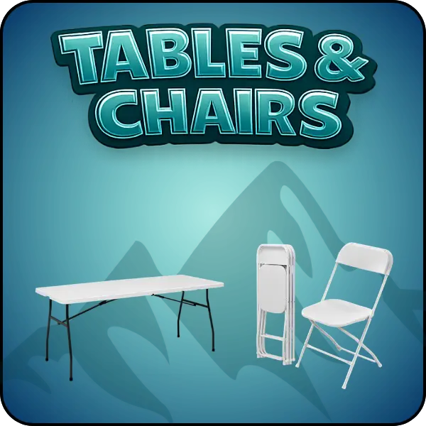Tables and chairs rentals in Jacksonville NC for events and parties by Elevation Inflatables.