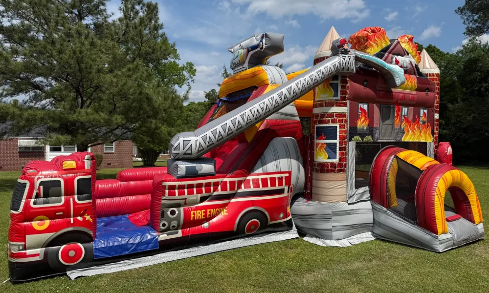 Fire truck bounce house with slide rental in Jacksonville NC
